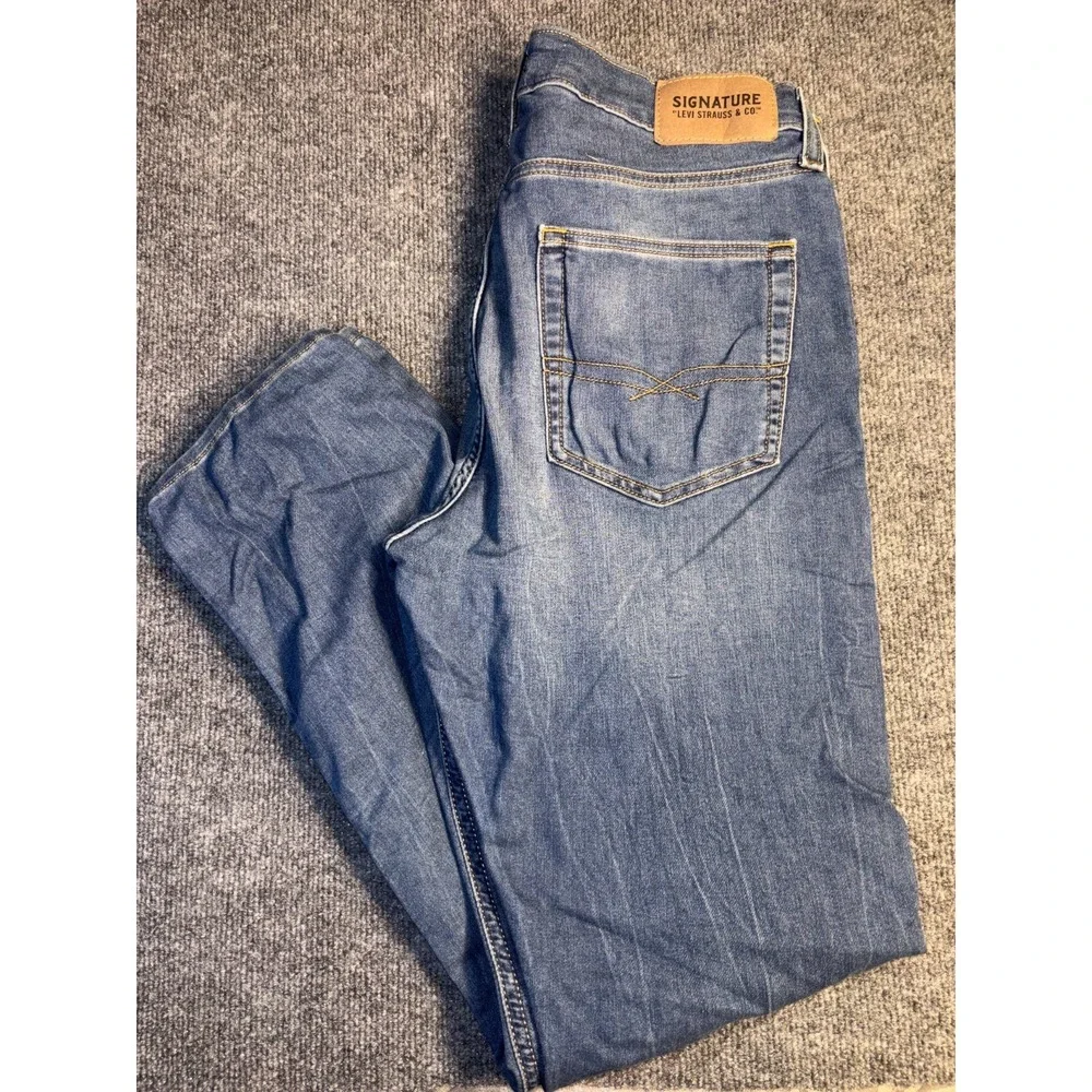Levi's Jeans Men 34x32 Blue Denim Faded‎ Double Stitch Regular Fit Tapered Leg